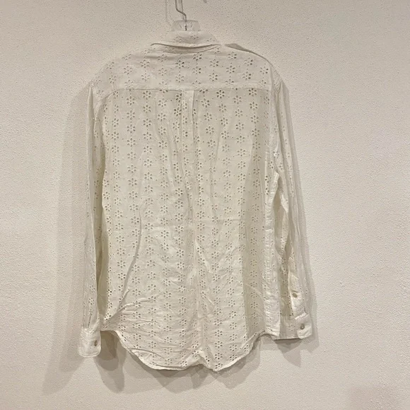 Polo Ralph Lauren Eyelet Linen Shirt Women's Size Medium White Button Down - Picture 6 of 6